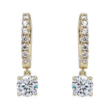 Central Diamond Center Sterling Silver Hoop Earrings with Round-Cut Simulated Diamond Dangle – 2.5 CTW CZ, Prong Set, Elegant Drop Hoops for Women