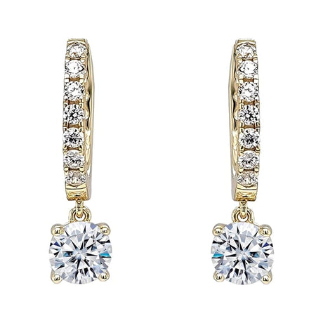 Central Diamond Center Sterling Silver Hoop Earrings with Round-Cut Simulated Diamond Dangle – 2.5 CTW CZ, Prong Set, Elegant Drop Hoops for Women