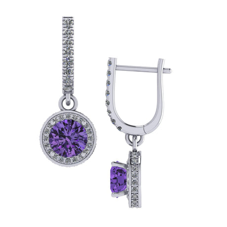 Halo Birthstone Dangle Earrings w/ Pure Brilliance Zirconia Accent Gemstones in Sterling Silver for Women