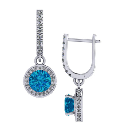 Halo Birthstone Dangle Earrings w/ Pure Brilliance Zirconia Accent Gemstones in Sterling Silver for Women