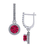 Halo Birthstone Dangle Earrings w/ Pure Brilliance Zirconia Accent Gemstones in Sterling Silver for Women