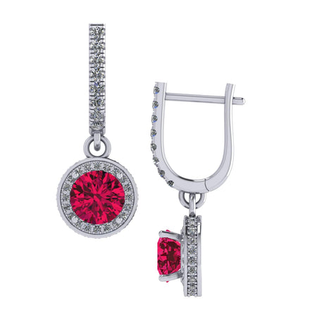 Halo Birthstone Dangle Earrings w/ Pure Brilliance Zirconia Accent Gemstones in Sterling Silver for Women