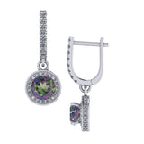 Halo Birthstone Dangle Earrings w/ Pure Brilliance Zirconia Accent Gemstones in Sterling Silver for Women