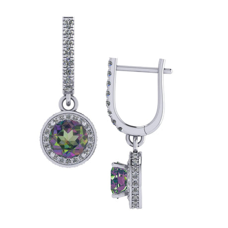 Halo Birthstone Dangle Earrings w/ Pure Brilliance Zirconia Accent Gemstones in Sterling Silver for Women