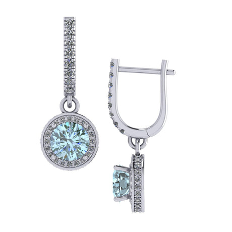 Halo Birthstone Dangle Earrings w/ Pure Brilliance Zirconia Accent Gemstones in Sterling Silver for Women