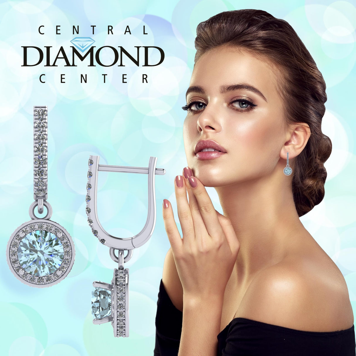 Halo Birthstone Dangle Earrings w/ Pure Brilliance Zirconia Accent Gemstones in Sterling Silver for Women