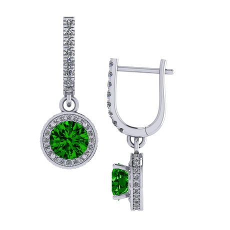 Halo Birthstone Dangle Earrings w/ Pure Brilliance Zirconia Accent Gemstones in Sterling Silver for Women
