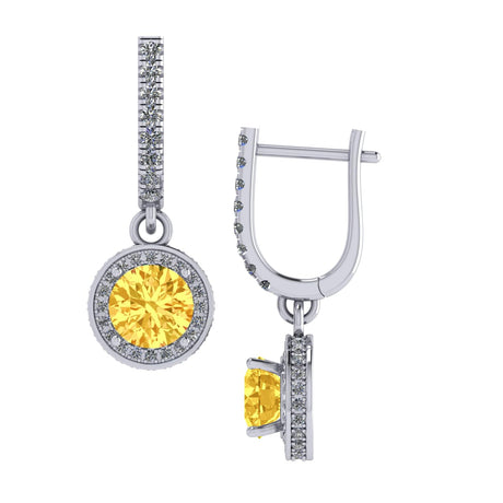 Halo Birthstone Dangle Earrings w/ Pure Brilliance Zirconia Accent Gemstones in Sterling Silver for Women