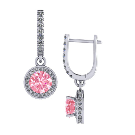 Halo Birthstone Dangle Earrings w/ Pure Brilliance Zirconia Accent Gemstones in Sterling Silver for Women