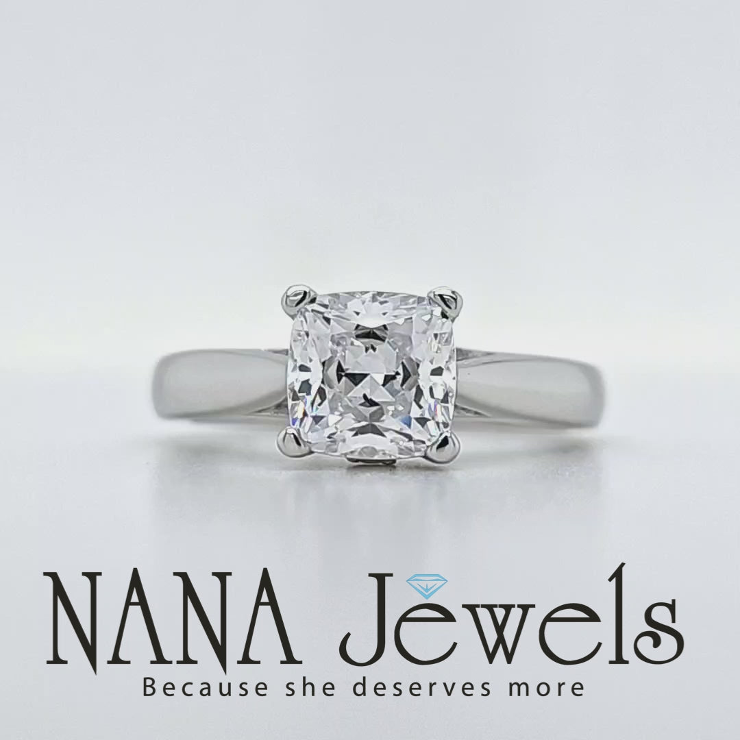 NANA Jewels 1to4ct Simulated Diamond Engagement ring Cushion Solitaire Lucita Cz & Silver