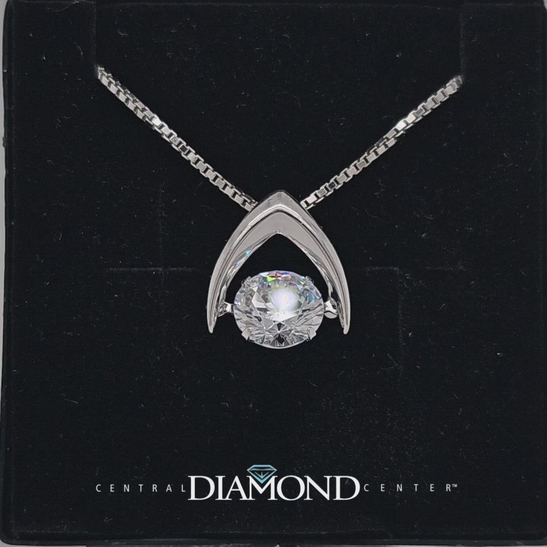 Central Diamond Center Omega Dancing Gemstone Necklace for Women in 925 Sterling Silver & Pure Brilliance Zirconia CZ