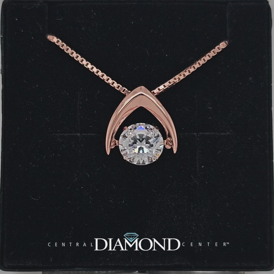 Central Diamond Center Omega Dancing Gemstone Necklace for Women in 925 Sterling Silver & Pure Brilliance Zirconia CZ