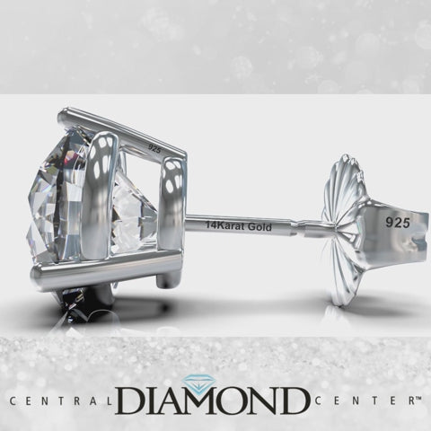 14K Gold Post & Sterling Silver Pure Brilliance Zirconia 3 Prong Martini Style Stud Earrings 1.0ct to 4ct