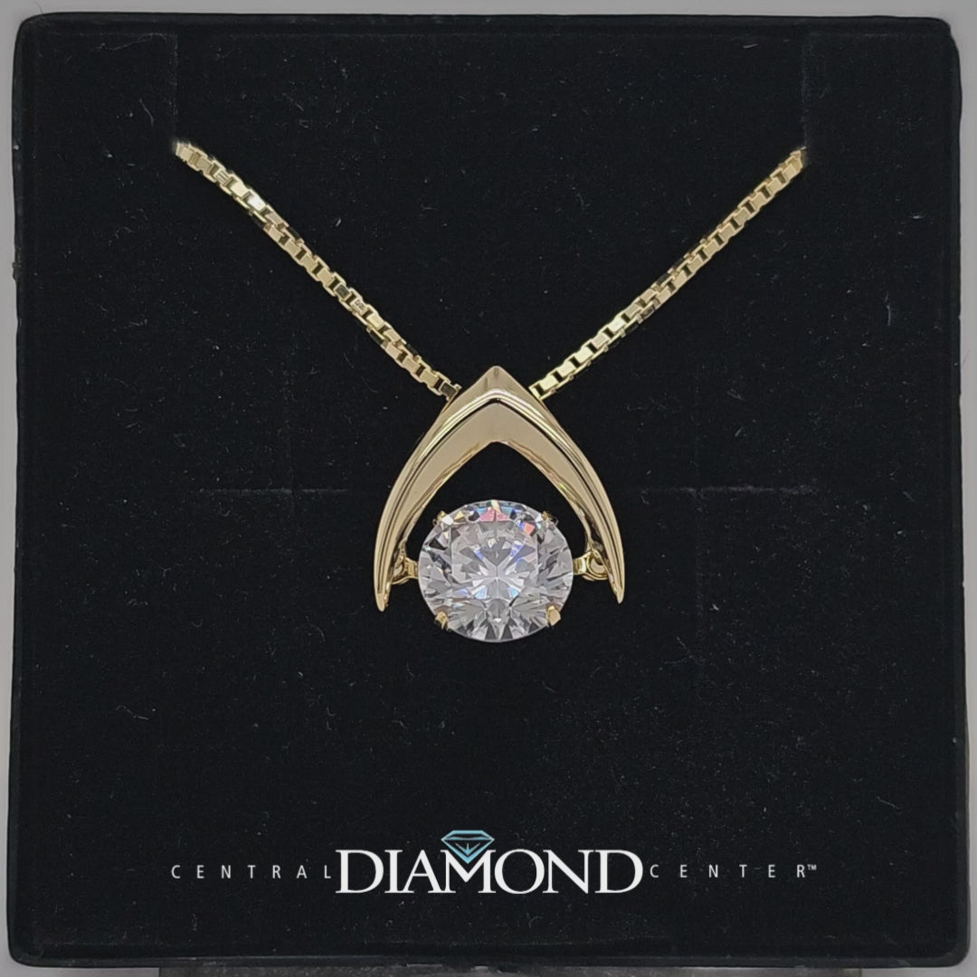 Central Diamond Center Omega Dancing Gemstone Necklace for Women in 925 Sterling Silver & Pure Brilliance Zirconia CZ