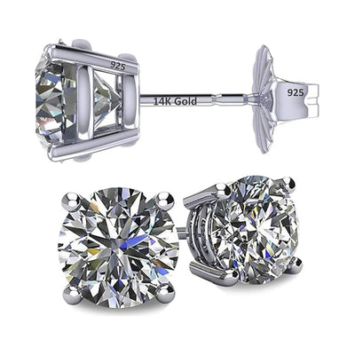 Central Diamond Center 14K Hypoallergenic Solid Gold Post Swarovski Zirconia Stud Earrings-Premium Comfort, No Irritation-Classic Gift for Sensitive Ears (Various Sizes)