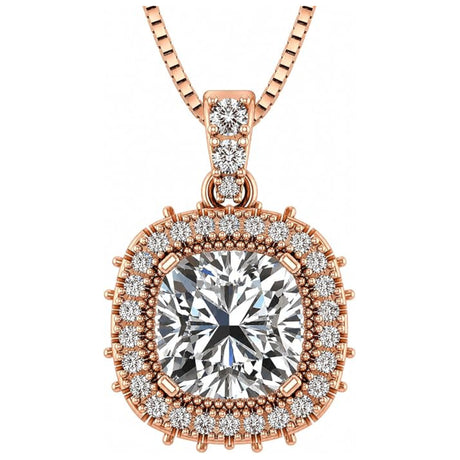 NANA Jewels Cushion Cut Halo CZ Simulated Diamond Solitaire Necklace Sterling Silver 8mm Zirconia Center Gemstone