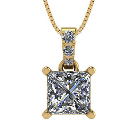 Princess Cut Solitaire Necklace, 4 Prong Sterling Silver w/Pure Brilliance Zirconia, 6.0mm, 7.0mm & 8.0mm