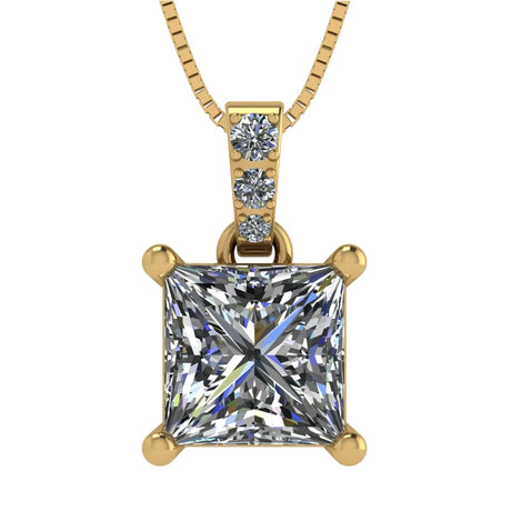 Princess Cut Solitaire Necklace, 4 Prong Sterling Silver w/Pure Brilliance Zirconia, 6.0mm, 7.0mm & 8.0mm