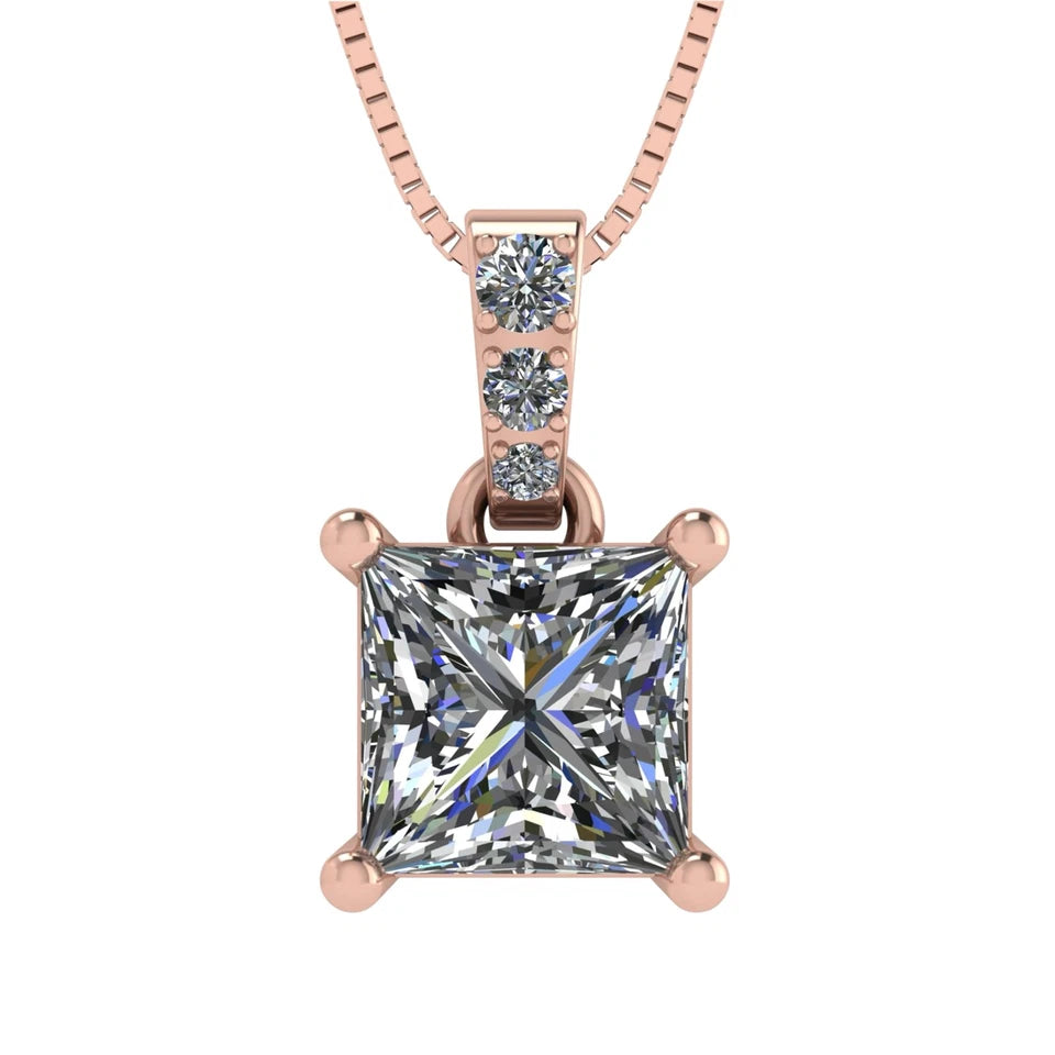 Princess Cut Solitaire Necklace, 4 Prong Sterling Silver w/Pure Brilliance Zirconia, 6.0mm, 7.0mm & 8.0mm