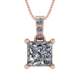 Princess Cut Solitaire Necklace, 4 Prong Sterling Silver w/Pure Brilliance Zirconia, 6.0mm, 7.0mm & 8.0mm