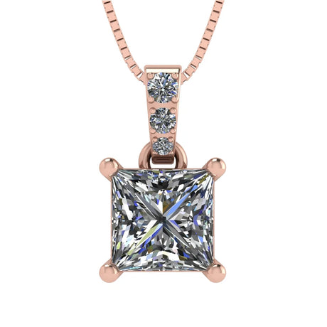 Princess Cut Solitaire Necklace, 4 Prong Sterling Silver w/Pure Brilliance Zirconia, 6.0mm, 7.0mm & 8.0mm