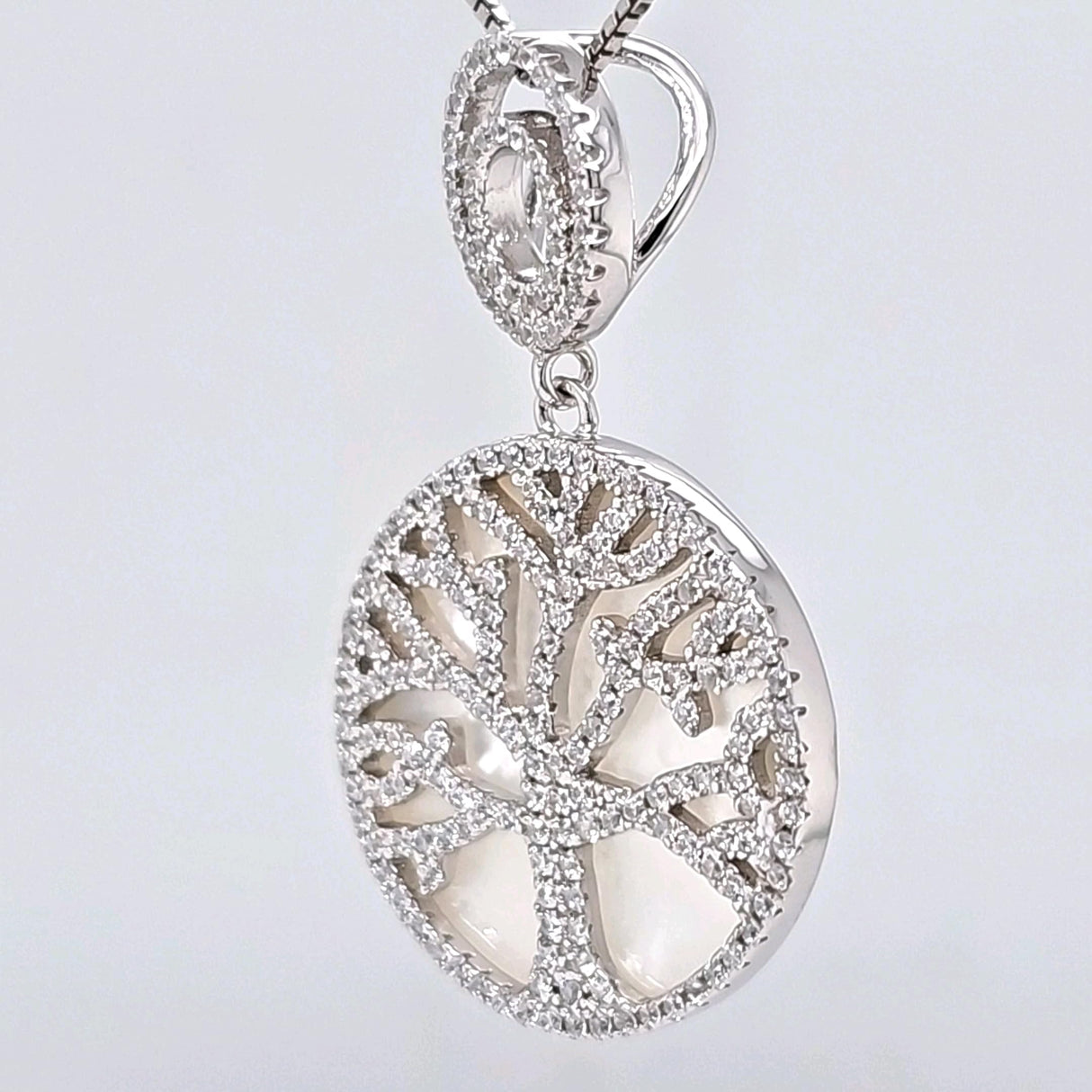 Central Diamond Center Sterling Silver Tree of Life Pendant Necklace or Earrings with CZ and Mother of Pearl – Gift for Women