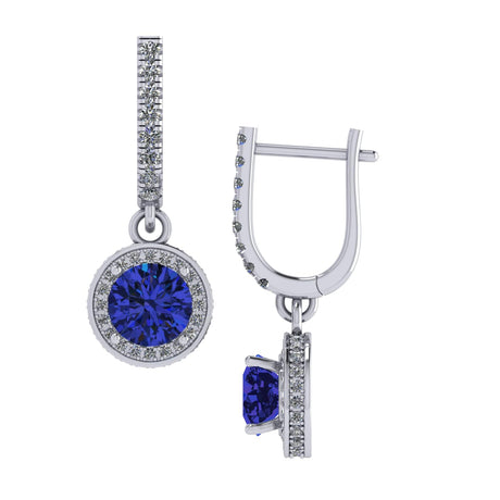 Halo Birthstone Dangle Earrings w/ Pure Brilliance Zirconia Accent Gemstones in Sterling Silver for Women