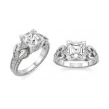 Central Diamond Center Asscher Cut Engagement Ring Pure Brilliance Zirconia, Vintage & Antique Look, Sterling Silver, 10K or 14K Gold