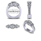 Central Diamond Center 3 Stone Past Present Future Ring your choice Gold-Silver Cz-2.50ctw & 3.50ctw