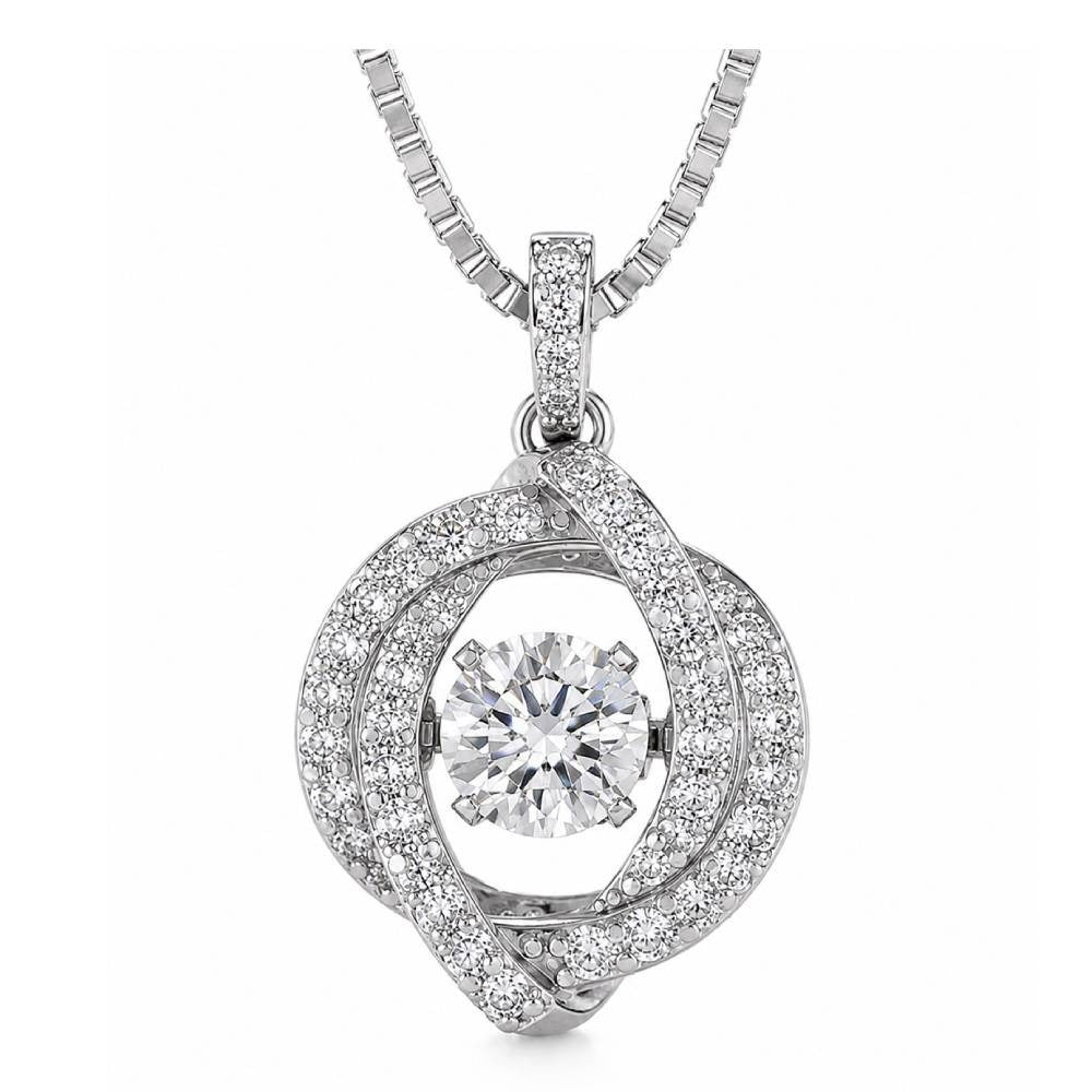 Central Diamond Center Swirl Dancing Gemstone Necklace for Women in Solid 925 Sterling Silver w/Pure Brilliance Zirconia CZ
