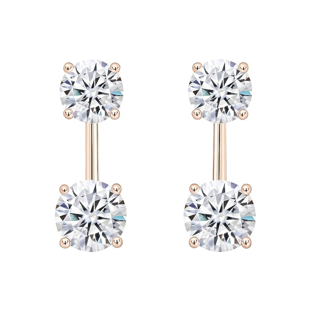 Central Diamond Center Earring Jackets with Cubic Zirconia – Sterling Silver, Adjustable Drop Design – 1.50 CTW (5.25mm & 6.50mm Stones)