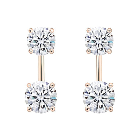 Central Diamond Center Earring Jackets with Cubic Zirconia – Sterling Silver, Adjustable Drop Design – 1.50 CTW (5.25mm & 6.50mm Stones)