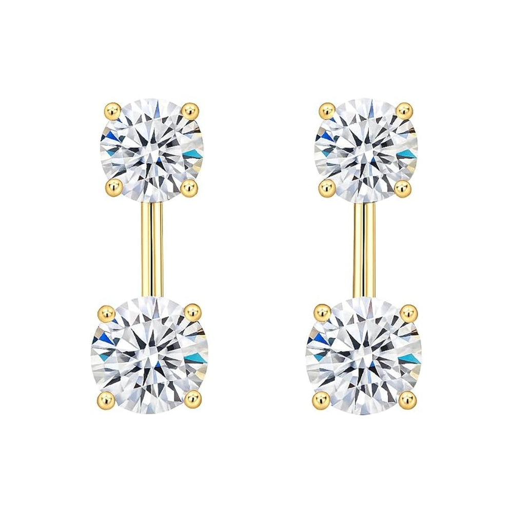 Central Diamond Center Earring Jackets with Cubic Zirconia – Sterling Silver, Adjustable Drop Design – 1.50 CTW (5.25mm & 6.50mm Stones)