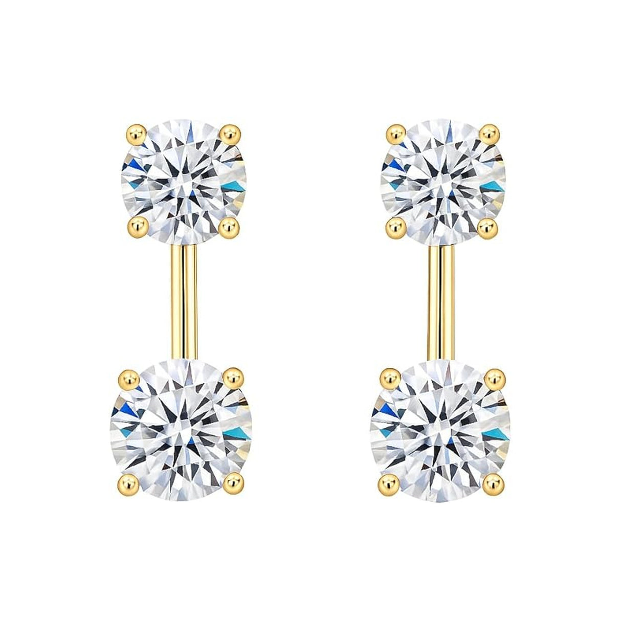 Central Diamond Center Earring Jackets with Cubic Zirconia – Sterling Silver, Adjustable Drop Design – 1.50 CTW (5.25mm & 6.50mm Stones)