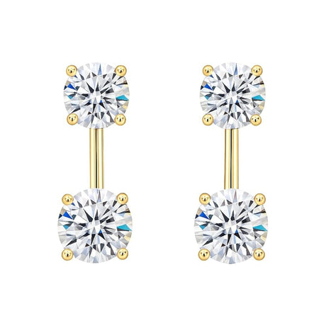 Central Diamond Center Earring Jackets with Cubic Zirconia – Sterling Silver, Adjustable Drop Design – 1.50 CTW (5.25mm & 6.50mm Stones)