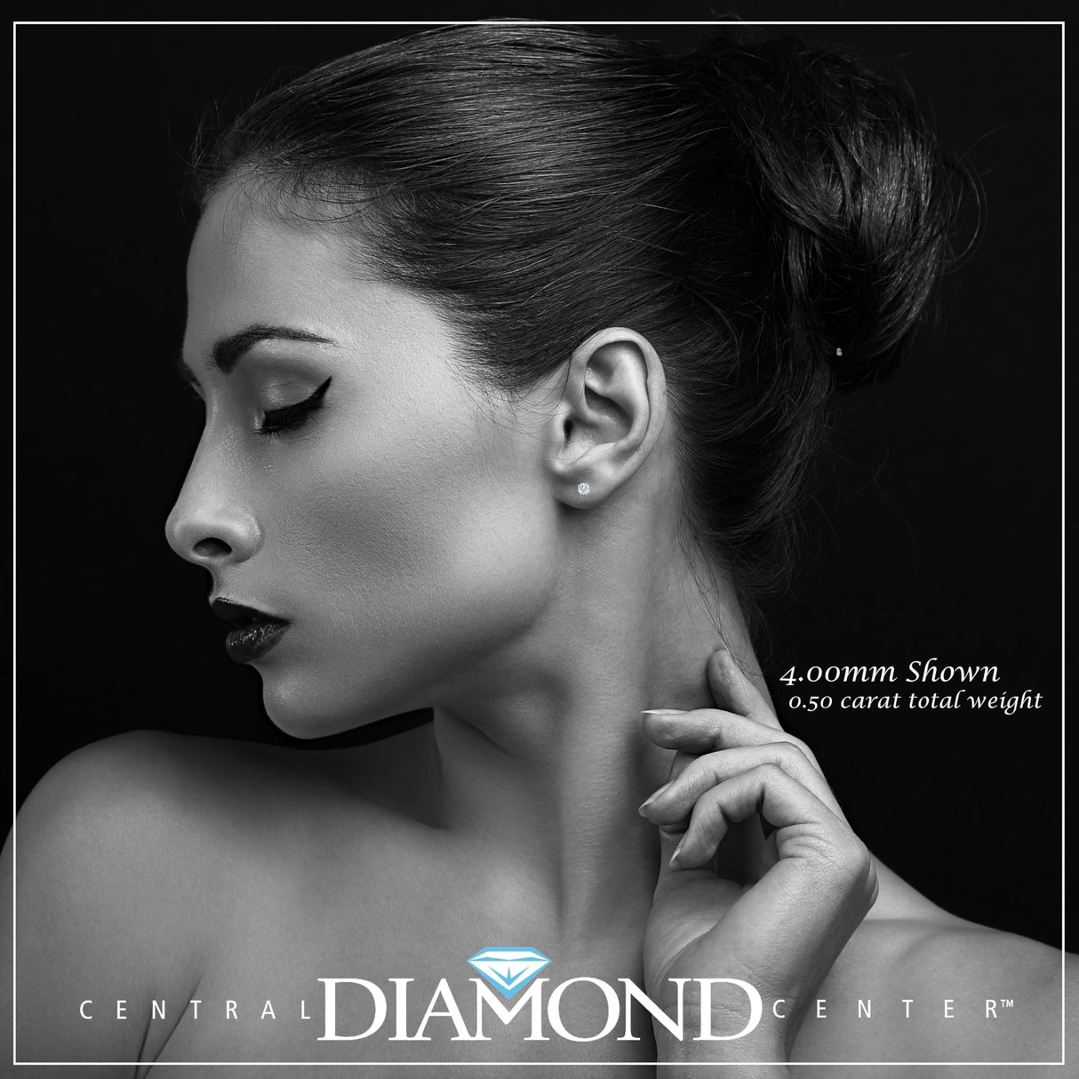 Side view of 4.00ct simulated diamond stud earrings with 14K gold post.