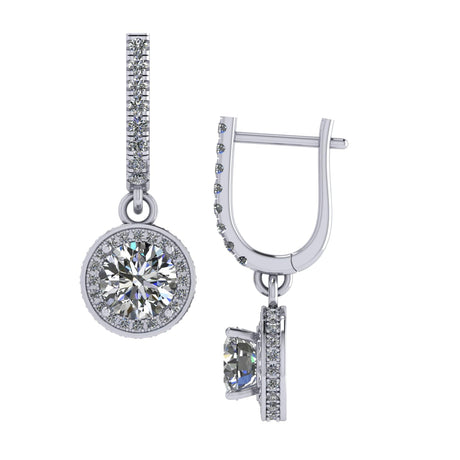 Halo Birthstone Dangle Earrings w/ Pure Brilliance Zirconia Accent Gemstones in Sterling Silver for Women