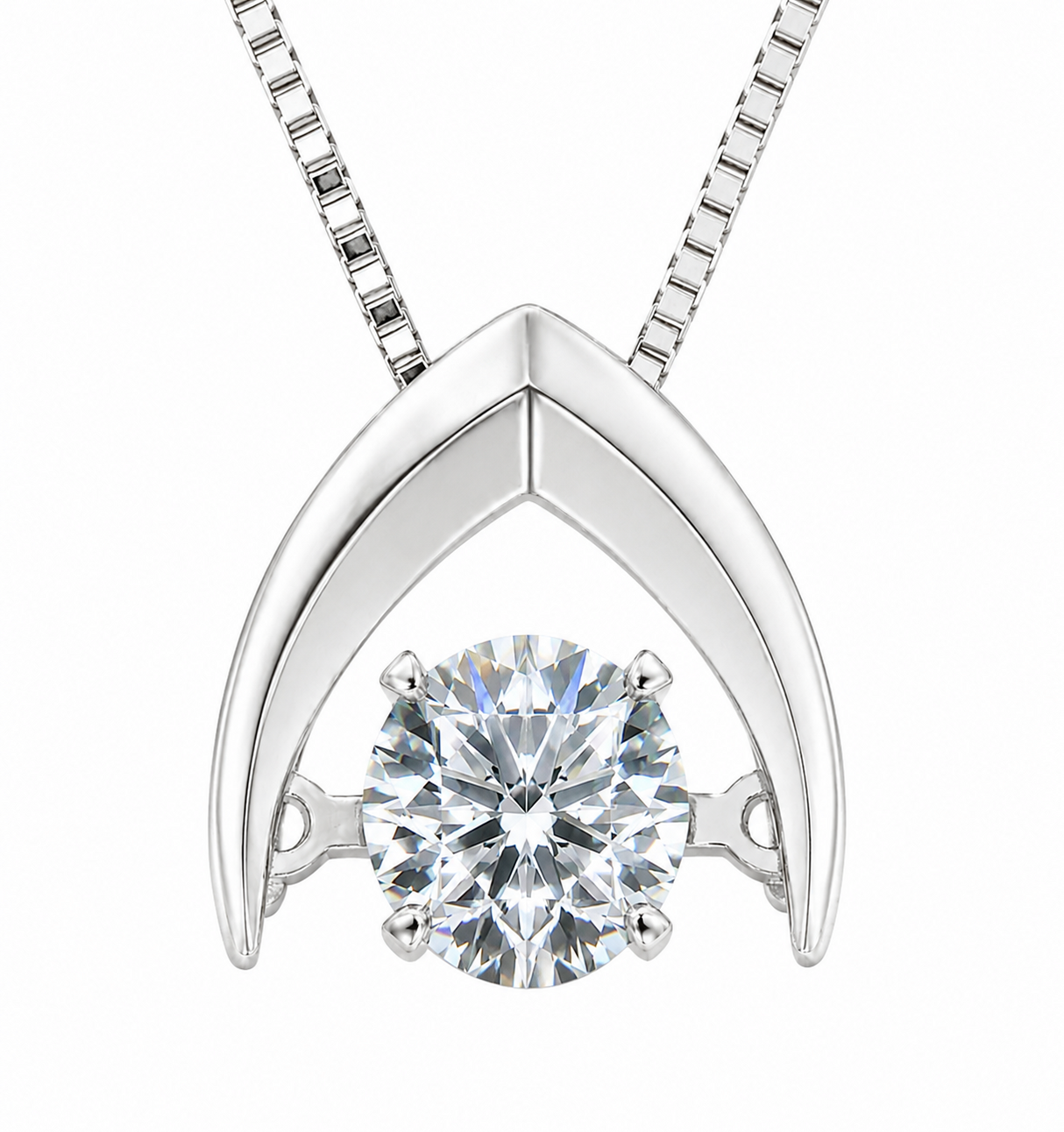 Central Diamond Center Omega Dancing Gemstone Necklace for Women in 925 Sterling Silver & Pure Brilliance Zirconia CZ