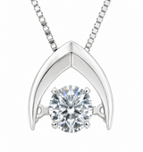 Central Diamond Center Omega Dancing Gemstone Necklace for Women in 925 Sterling Silver & Pure Brilliance Zirconia CZ