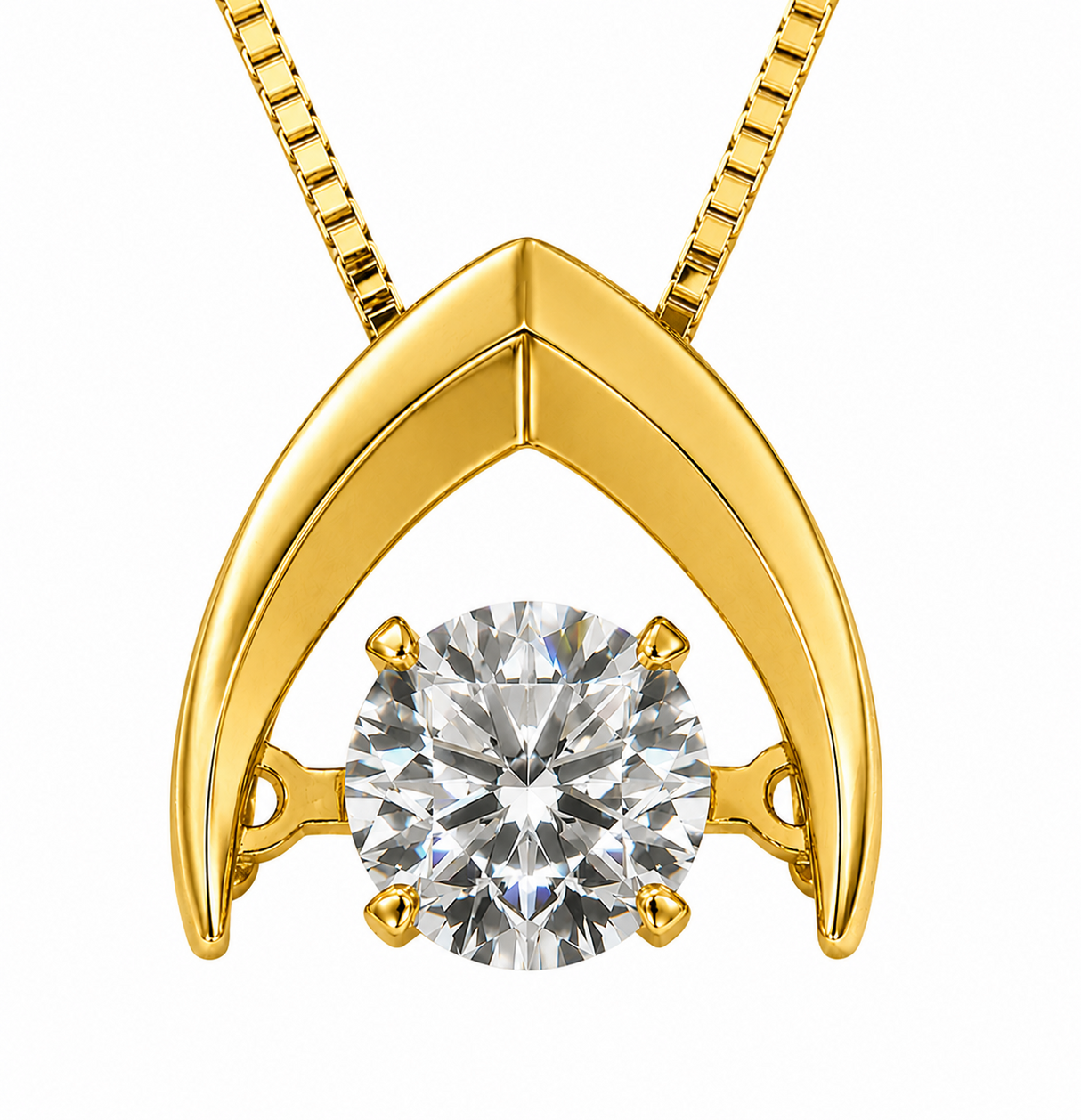 Central Diamond Center Omega Dancing Gemstone Necklace for Women in 925 Sterling Silver & Pure Brilliance Zirconia CZ